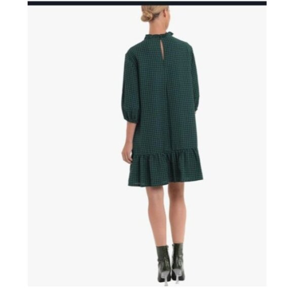 Donna Morgan dress womens size 14 Green Gingham crinkle Ruffle Hem mini new - Picture 7 of 7